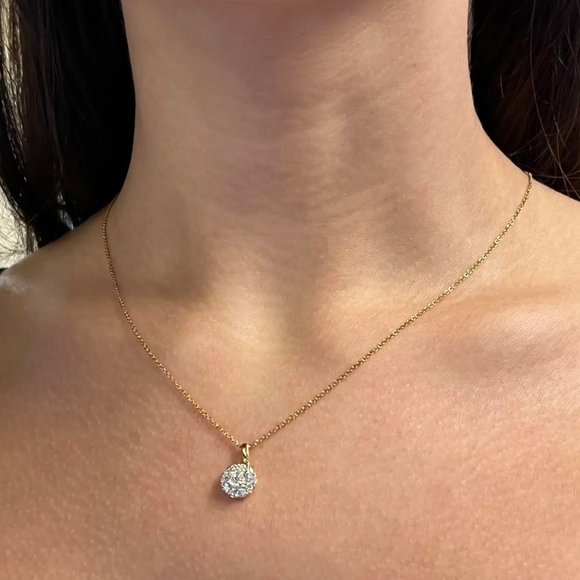 0.75Cttw Prong Set Round Cut Diamond Halo Pendant Necklace 14K Yellow Gold